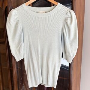 Light Green Ribbed Puff Sleeve Sweater